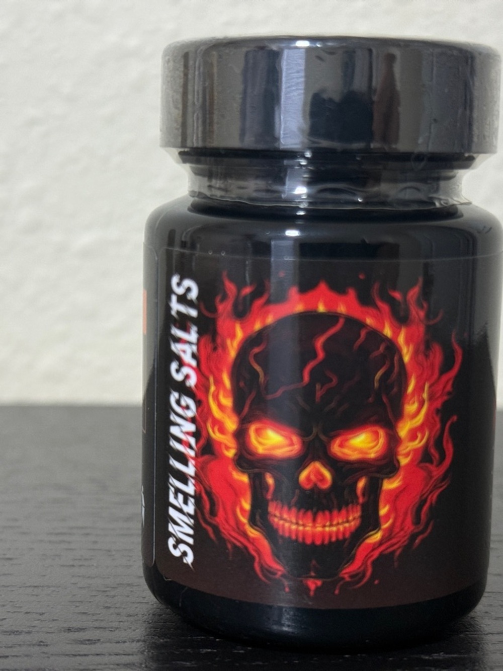 Smelling Salts Bottle with Fiery Skull Label